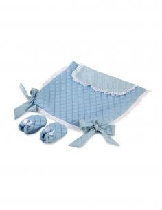 CUBREPIES AZUL ESTRELLAS BLANCAS CON GUANTES AZULES ASI