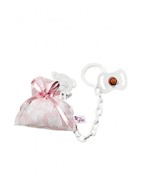 CHUPETE CADENA Y PINZA CON BOLSA ROSA  ASI