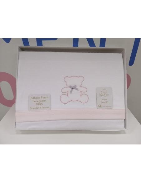JUEGO DE SABANAS PUNTO CUNA OSO LAZO ROSA D´PEQUES