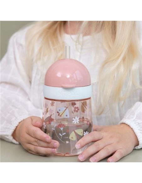 VASO CON PAJITA MIO 300 ML FLORES Y MARIPOSAS LITTLE DUTCH