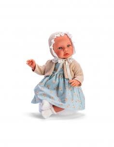 MUÑECA LEO VESTIDO AZUL FLORES NARANJAS C/CHAQUETA BEIGE ASI