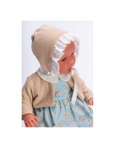 MUÑECA LEO VESTIDO AZUL FLORES NARANJAS C/CHAQUETA BEIGE ASI 2