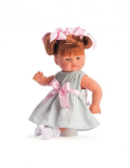 MUÑECA GUILLE PIQUE VERDE PUNTO Y RAYAS BCOS LAZO ROSA ASI