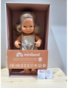 MUÑECA CAUCASICA RUBIA OSCURO 38 CM PELELE CRUDO MINILAND