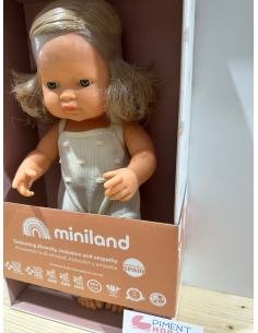 MUÑECA CAUCASICA RUBIA OSCURO 38 CM PELELE CRUDO MINILAND 2