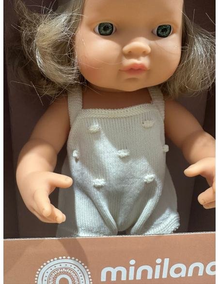 MUÑECA CAUCASICA RUBIA OSCURO 38 CM PELELE CRUDO MINILAND