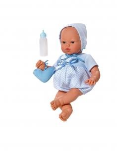MUÑECA KOKE CON RANITA CELESTE CON ROMBOS MINIS ASI
