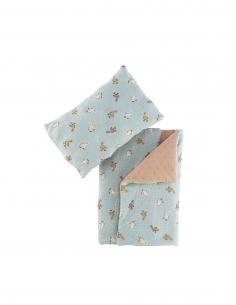 SET EDREDÓN Y ALMOHADA PATITO ENZO VERDE Y CAMEL 56x31 CM ASI