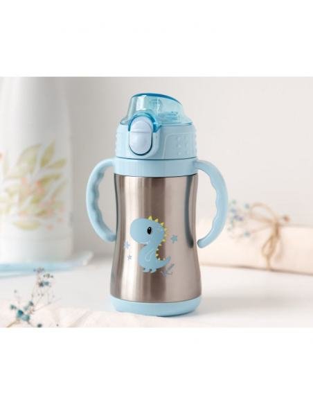 BOTELLA ENTRENAMIENTO DINO AZUL 280ML ACERO INOXIDABLE KIOKIDS