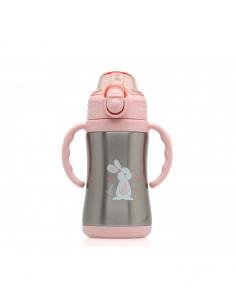 BOTELLA ENTRENAMIENTO CONEJITO ROSA 280ML ACERO INOXIDABLE KIOKIDS