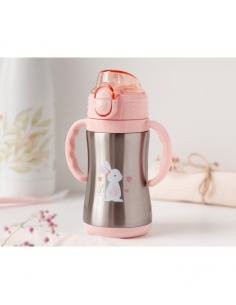 BOTELLA ENTRENAMIENTO CONEJITO ROSA 280ML ACERO INOXIDABLE KIOKIDS 2