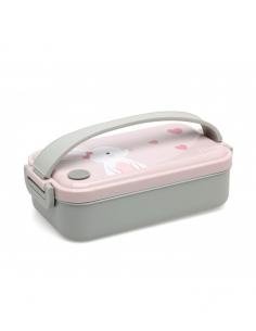 CAJA ALMUERZO ACERO INOXIDABLE CON ASA CONEJO ROSA KIOKIDS