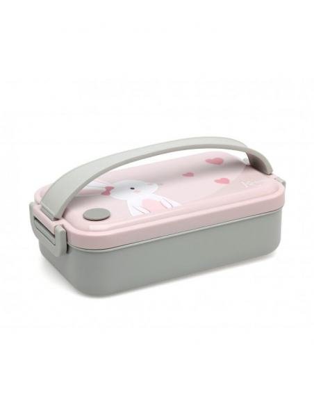 CAJA ALMUERZO ACERO INOXIDABLE CON ASA CONEJO ROSA KIOKIDS