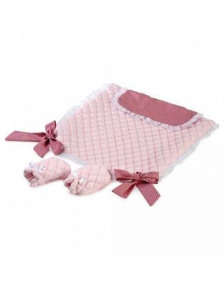 CUBREPIES ROSA ESTRELLAS BLANCAS CON GUANTES ROSAS ASI