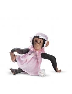 LOLA LA CHIMPANCÉ VESTIDODO ROSA ESTRELLAS BLANCAS ASI
